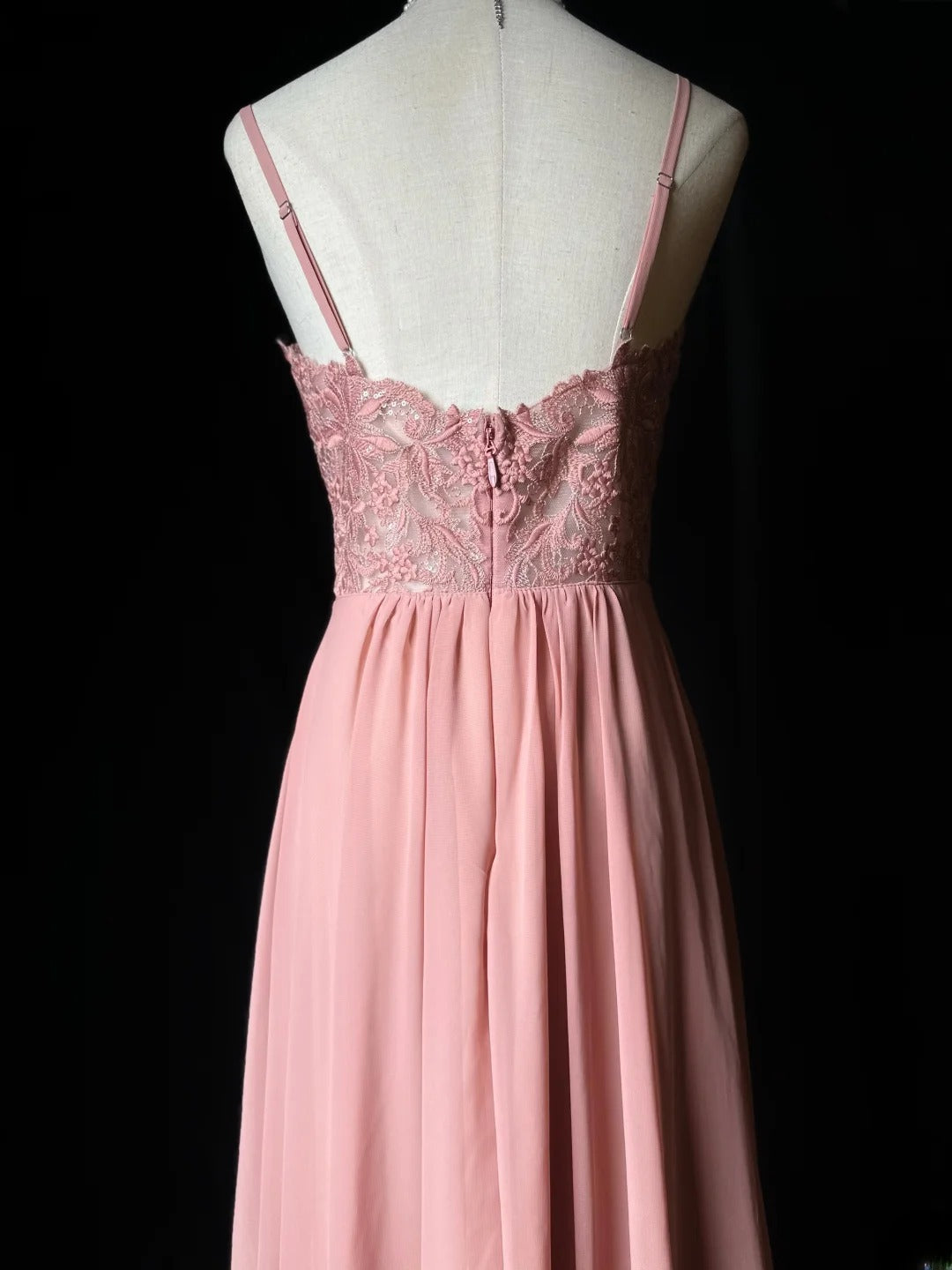 Vintage Prom Dresses A line Spaghetti Strap Pink Chiffon Lace Long Party Gown Formal Outfits RB5972