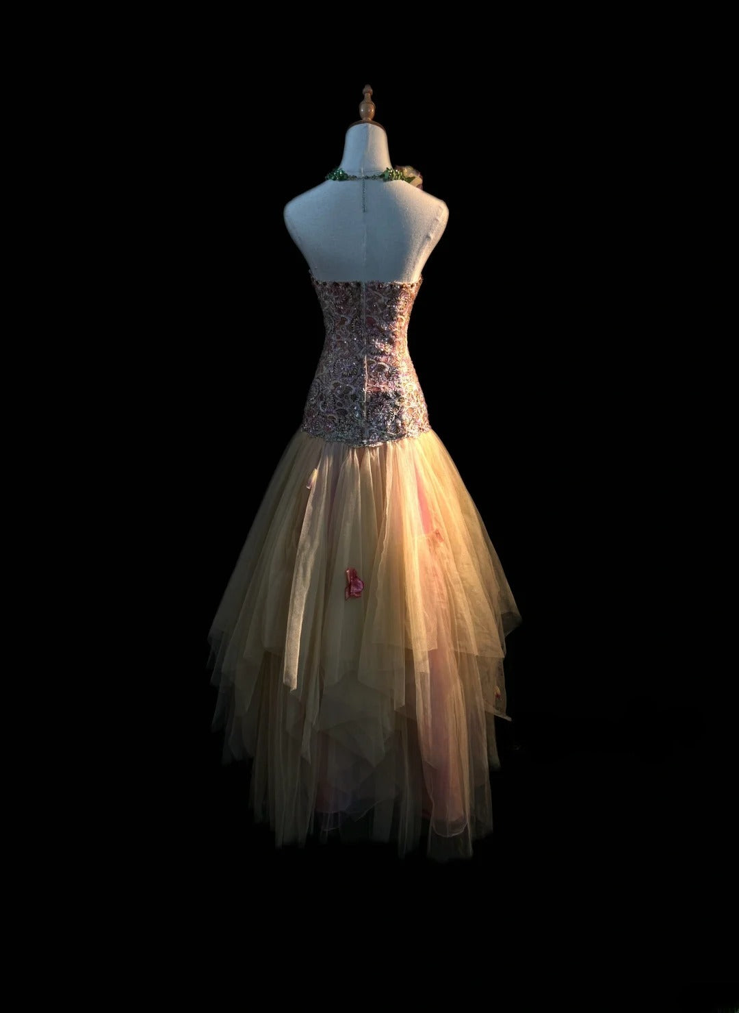 Robes de bal vintage sirène bustier en tulle champagne avec dentelle sans manches longues tenues de soirée formelles RB3599
