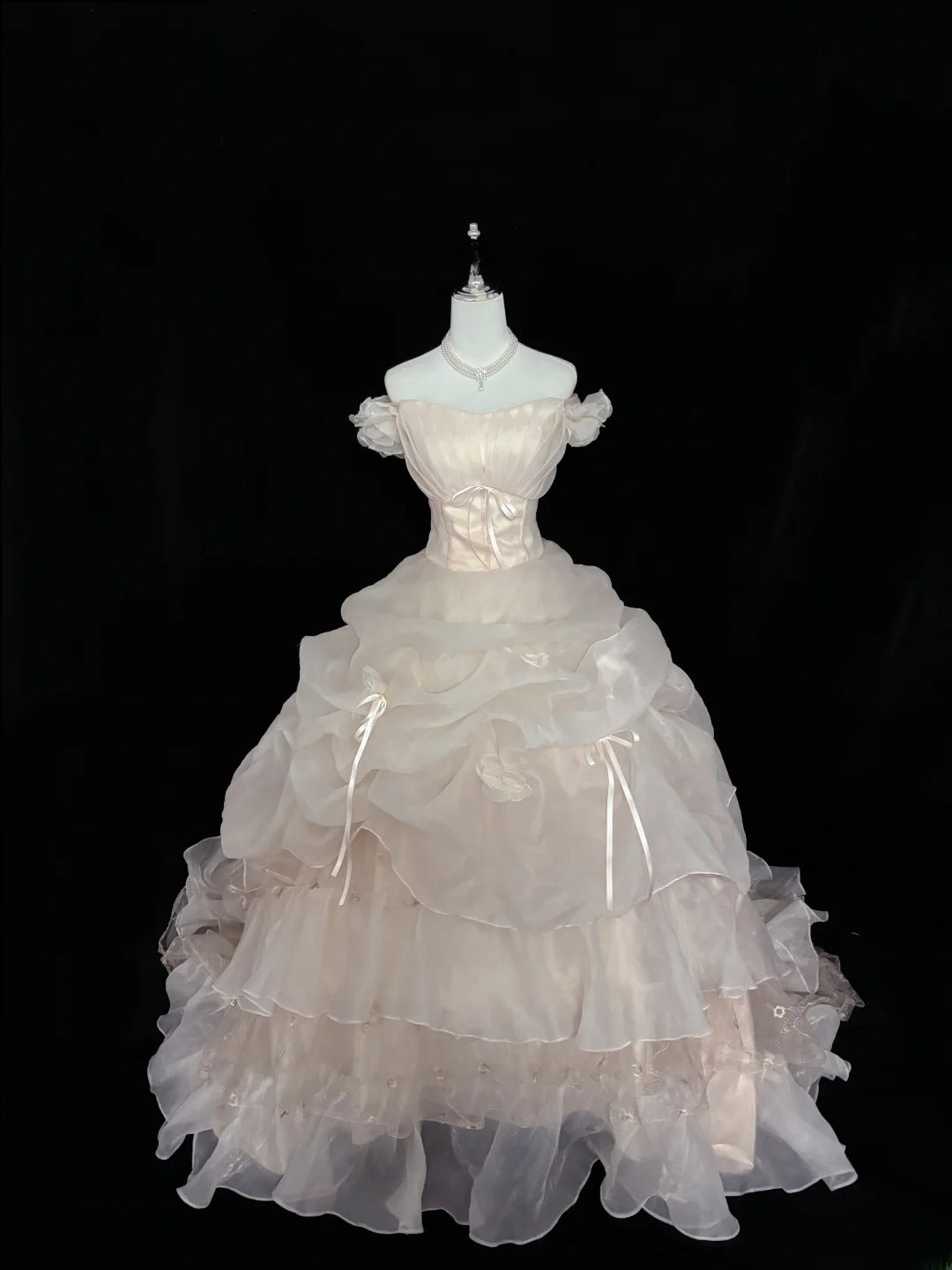 Cute Ball Gown Off The Shoulder Light Pink With Sleeves Long Quince Dress Voluminous Sweet 16 Sweet Sixteen Outfits Vestido de 15 RB7543