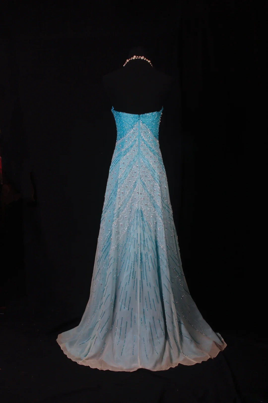 Sparkly Prom Dresses Aesthetic A line Strapless Blue With Beads Inspo Impress Long Party Semi Formal Gown For Senior Teens High Schools AS163
