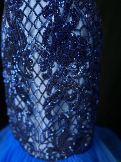 Chic Prom Dresses Mermaid 2 Pieces Royal Blue Sequin Sleeveless Long Formal Outfits RB5974