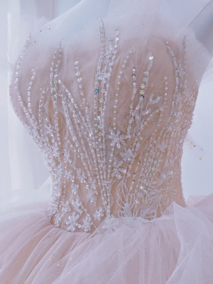 Robe de bal bustier rose clair unique, ornée de perles à plusieurs niveaux, longue, idéale pour une quinceañera, un anniversaire de 15 ou 16 ans (AS166)