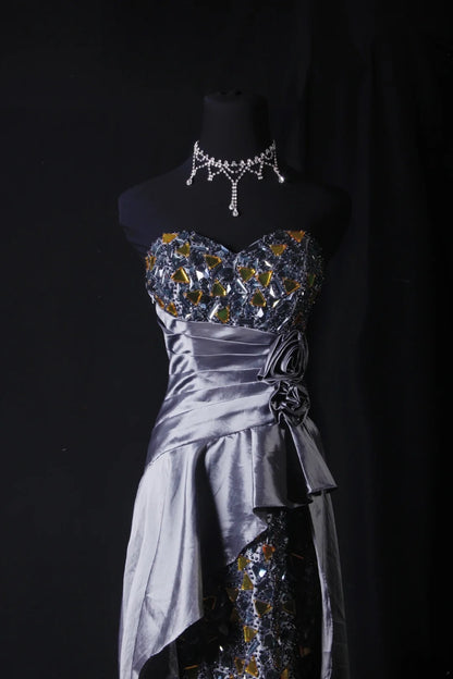 Sparkly Prom Dresses Aesthetic Sheath Strapless Gray With Beads Inspo Party Semi Formal Gown For Senior Teens High Schools AS168
