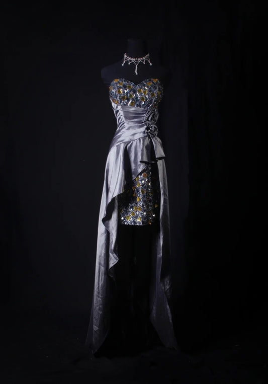Sparkly Prom Dresses Aesthetic Sheath Strapless Gray With Beads Inspo Party Semi Formal Gown For Senior Teens High Schools AS168