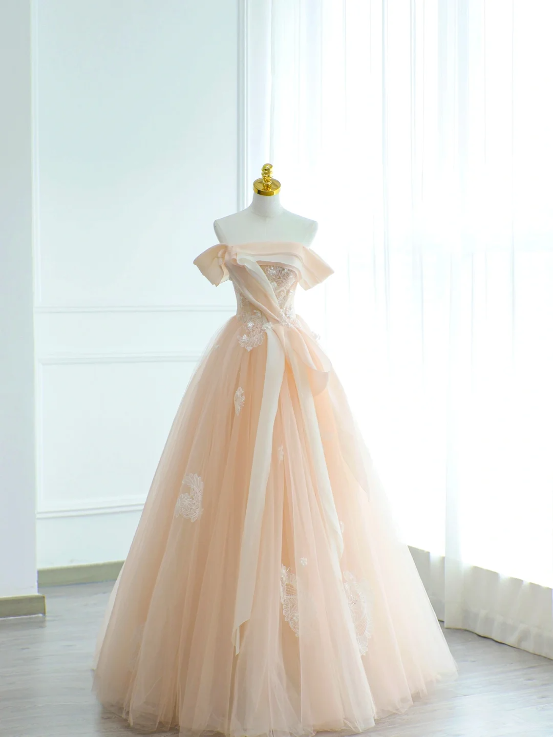 Unique Ball Gown Off The Shoulder Blush Pink Beadings Long Quinceanera Dresses Sweet 15 16 Birthday Gown AS168