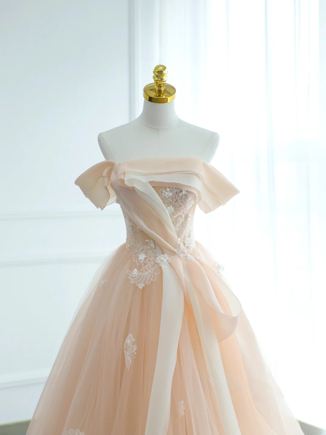 Unique Ball Gown Off The Shoulder Blush Pink Beadings Long Quinceanera Dresses Sweet 15 16 Birthday Gown AS168