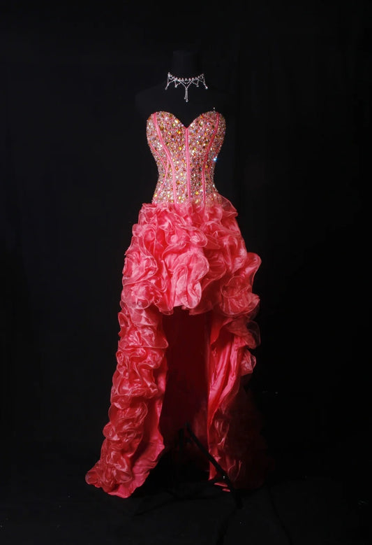 Sparkly Prom Dresses Aesthetic High Low Sweetheart Pink Tiered With Beads Inspo Party Semi Formal Gown For Senior Teens High Schools AS169