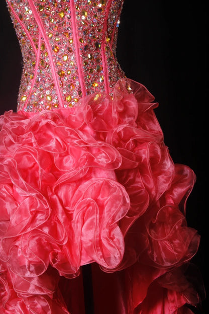 Sparkly Prom Dresses Aesthetic High Low Sweetheart Pink Tiered With Beads Inspo Party Semi Formal Gown For Senior Teens High Schools AS169