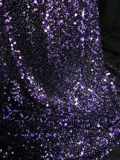 Sparkly Prom Dresses Mermaid One Shoulder Sequin Purple With Beads Sleeveless Long Formal Outfits RB5978