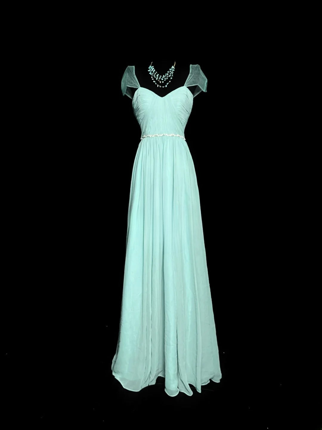 Simple Prom Dresses A line Sweetheart Blue Chiffon With Beads Sleeveless Long Formal Outfits RB5981