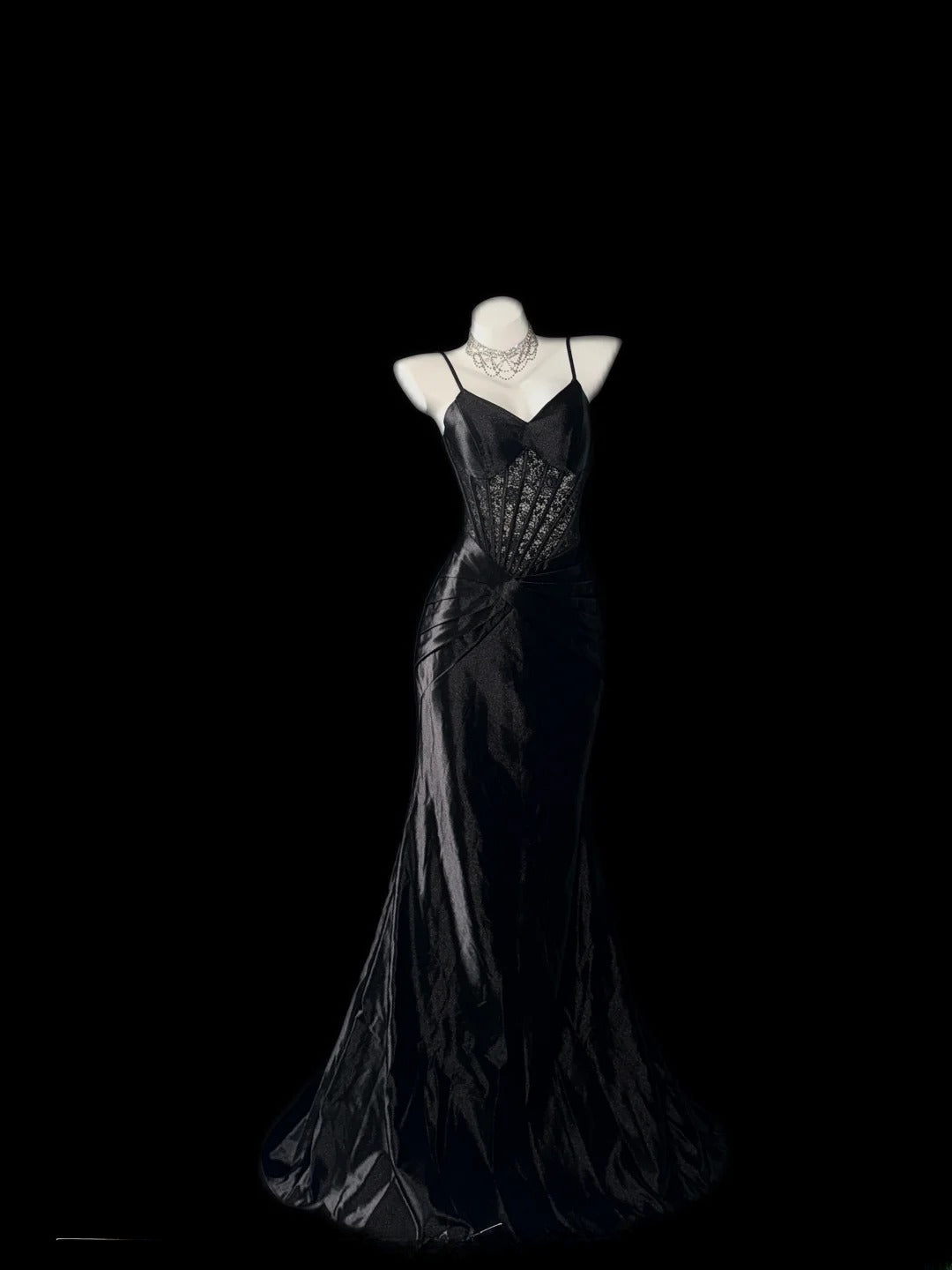 Vintage Prom Dresses Mermaid Spaghetti Strap Black Tie Dress Sleeveless Long Evening Formal Outfits RB3606