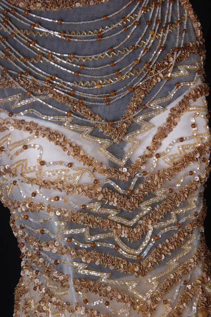 Funkelnde Ballkleider im ästhetischen A-Linien-Stil mit Rundhalsausschnitt aus champagnerfarbenem Chiffon mit Perlen – Inspiration für festliche, halbformelle Anlässe für Teenager und Jugendliche der Oberstufe (AS174)