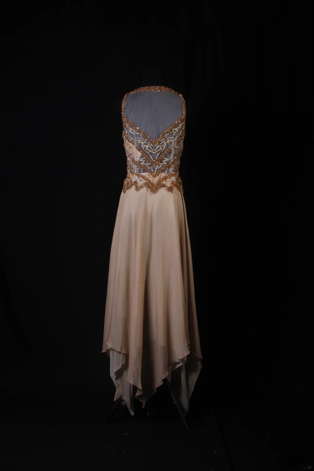 Funkelnde Ballkleider im ästhetischen A-Linien-Stil mit Rundhalsausschnitt aus champagnerfarbenem Chiffon mit Perlen – Inspiration für festliche, halbformelle Anlässe für Teenager und Jugendliche der Oberstufe (AS174)