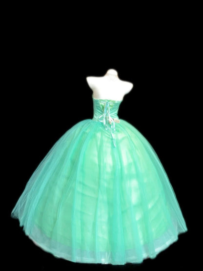 Princess Ball Gown Strapless Green Tulle Long With Beading Corset Fitted Sweet 16 Dresses Seventeen Quince Dress RB3607