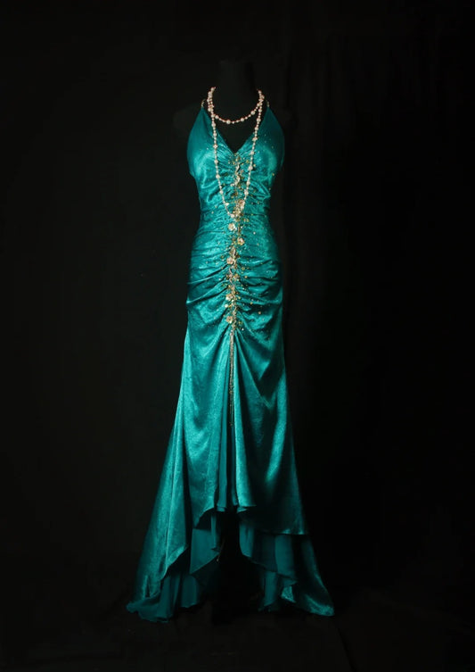 Vintage Prom Dresses Aesthetic Mermaid Halter Dark Green 2000s Semi Formal Inspo Impress Long Party Formal Gown For Teens High Schools AS176