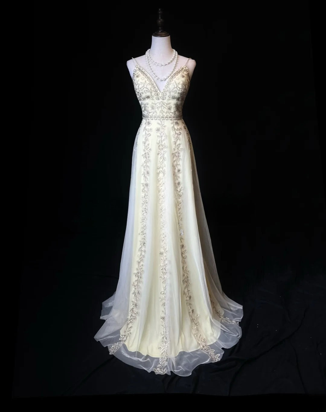 Sparkly Prom Dresses A line Spaghetti Strap Yellow Chiffon With Lace Sleeveless Long Formal Outfits RB5985