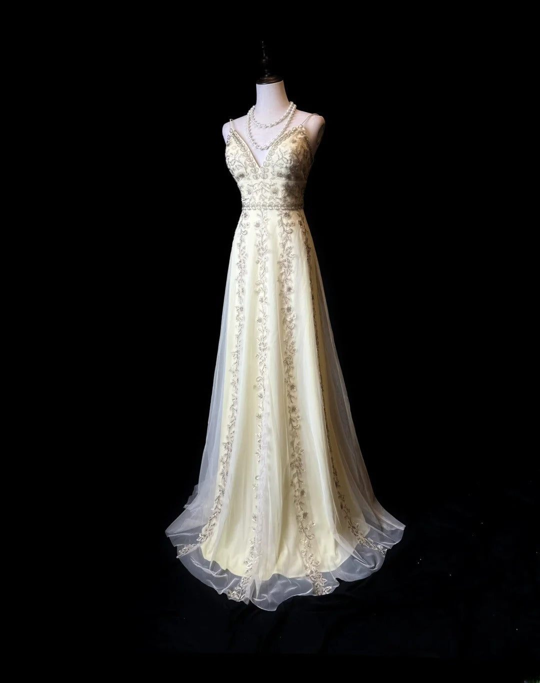 Sparkly Prom Dresses A line Spaghetti Strap Yellow Chiffon With Lace Sleeveless Long Formal Outfits RB5985
