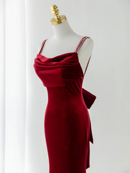 Sexy Meerjungfrauen-Abendkleid mit Spaghettiträgern aus dunkelburgunderfarbenem Samt – modisches und ästhetisches Design für Teenager, festliche Kleider, Party-Outfits, Ballkleid AB1151