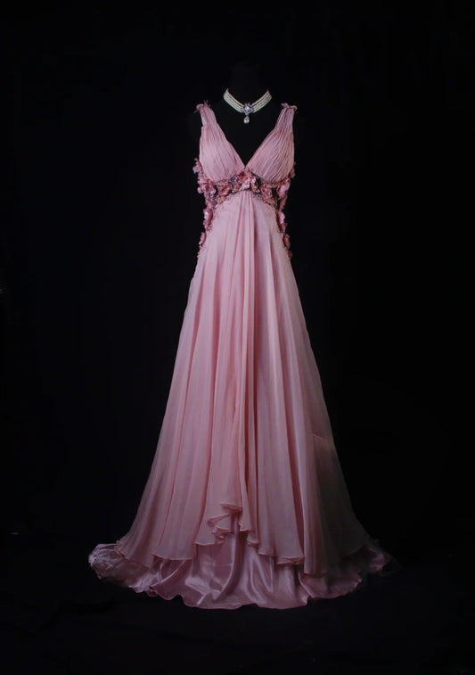Vintage Prom Dresses Inspiration A line V Neck Chiffon Floral Pink Semi Formal 90s Prom Dresses For Teens High Schools AS179