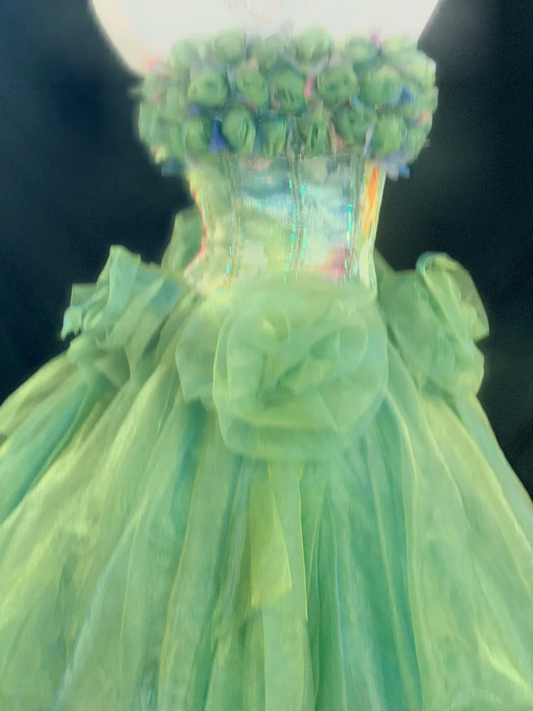 Princess Ball Gown Strapless Green Tulle Long With 3D Flowers Corset Fitted Sweet 16 Dresses Seventeen Quince Dress RB3609