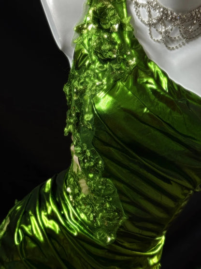 Vintage Prom Dresses Mermaid One Shoulder Green Sequin Sleeveless Long Evening Formal Outfits RB3610