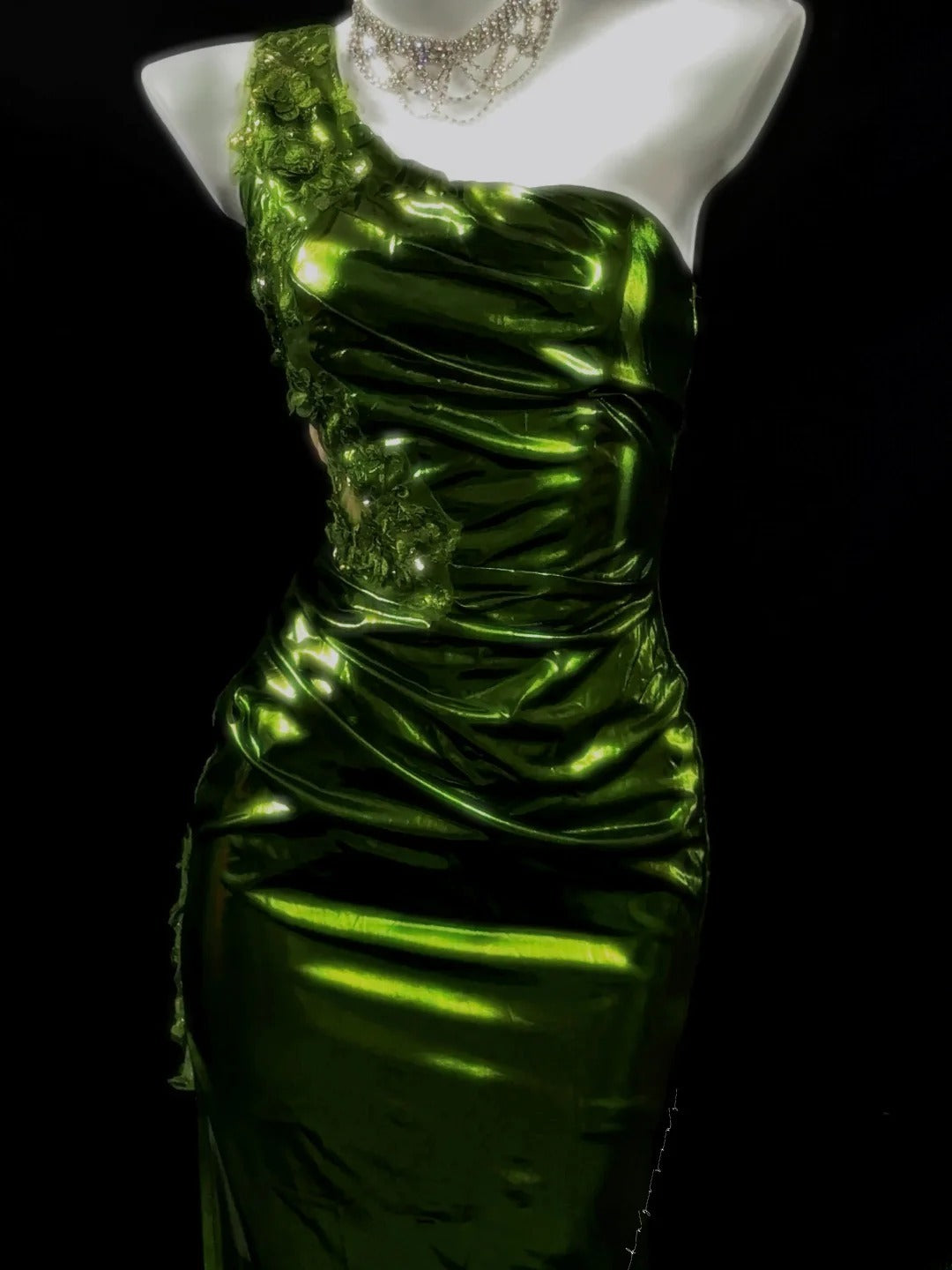 Vintage Prom Dresses Mermaid One Shoulder Green Sequin Sleeveless Long Evening Formal Outfits RB3610