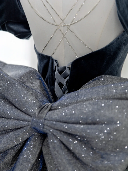 Sexy Meerjungfrauen-Abendkleid aus marineblauem Samt mit Spaghettiträgern – modisches und ästhetisches Design für Teenager, festliche Kleider, Party-Outfits, Ballkleid AS180