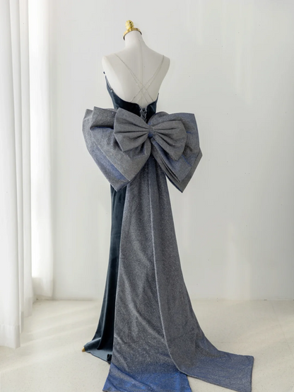 Sexy Meerjungfrauen-Abendkleid aus marineblauem Samt mit Spaghettiträgern – modisches und ästhetisches Design für Teenager, festliche Kleider, Party-Outfits, Ballkleid AS180