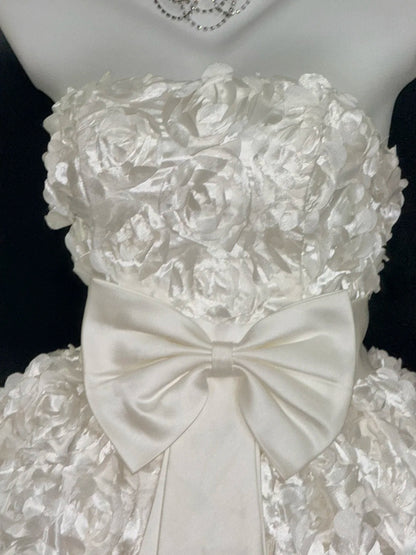 Vintage Ball Gown Strapless White 80s Matric Mini Graduation Flowers Hoco Dresses Short Senior Birthday Homecoming Outfits RB3612