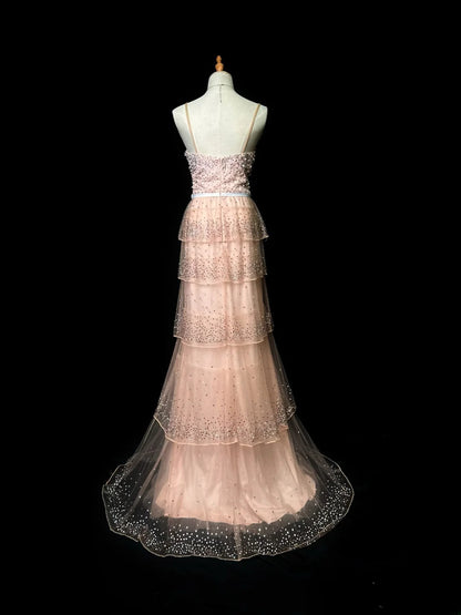 Vintage Prom Dresses A line Spaghetti Strap Pink Sequin With Beads Long Party Gown Formal Outfits RB5987