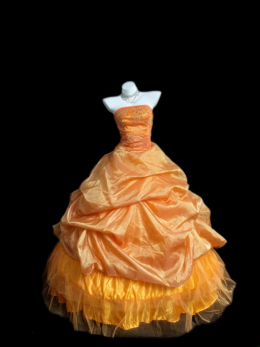 Princess Ball Gown Strapless Orange Long With 3D Flowers Corset Fitted Sweet 16 Dresses Seventeen Quince Dress RB3613