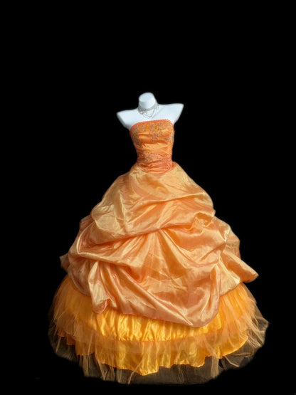 Princess Ball Gown Strapless Orange Long With 3D Flowers Corset Fitted Sweet 16 Dresses Seventeen Quince Dress RB3613
