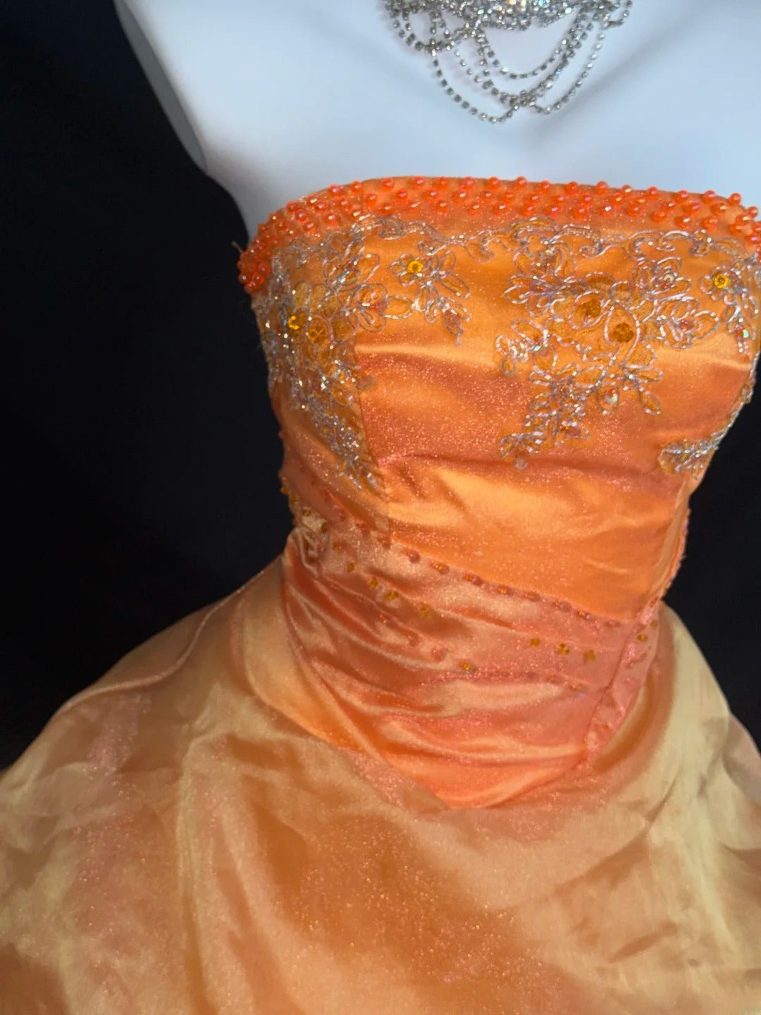 Princess Ball Gown Strapless Orange Long With 3D Flowers Corset Fitted Sweet 16 Dresses Seventeen Quince Dress RB3613