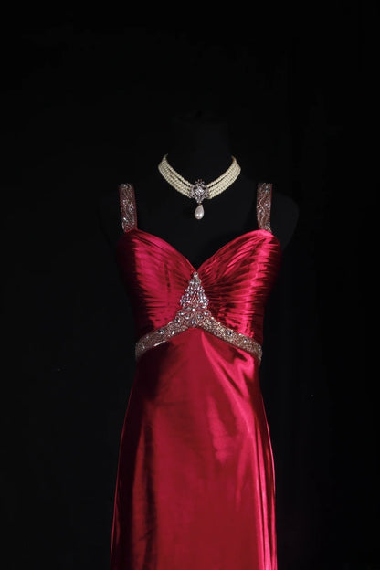 Vintage Prom Dresses Inspiration Mermaid Red Satin Semi Formal 90s Prom Dresses For Teens High Schools AS183