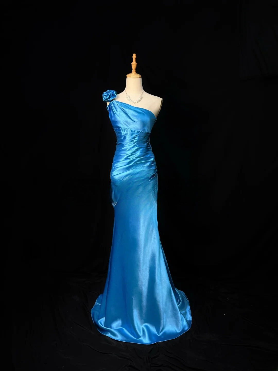 Vintage 70s Prom Dresses Mermaid One Shoulder Satin With Flower Long Party Gown Formal Outfits RB5990