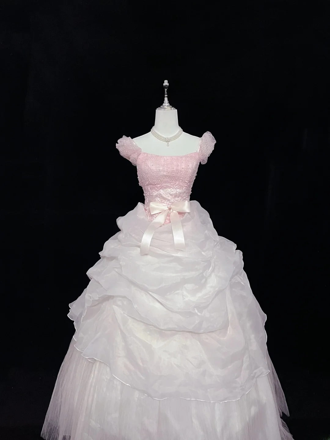 Pretty Ball Gown Square Neck Pink With Tiered Layers Long Prom Dress Tulle Sweet 16 Sweet Sixteen Outfits Vestido de 15 RB7588