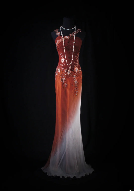 Elegantes Meerjungfrauen-Kleid mit Spaghettiträgern aus burgunderrotem Chiffon mit Perlenapplikationen, langes, formelles Ballkleid, Abendkleid für Teenager, AB2187