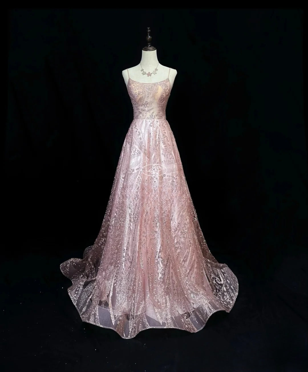 Vintage 70s Prom Dresses A line Spaghetti Strap Pink Sequin Long Party Gown Formal Outfits RB5993