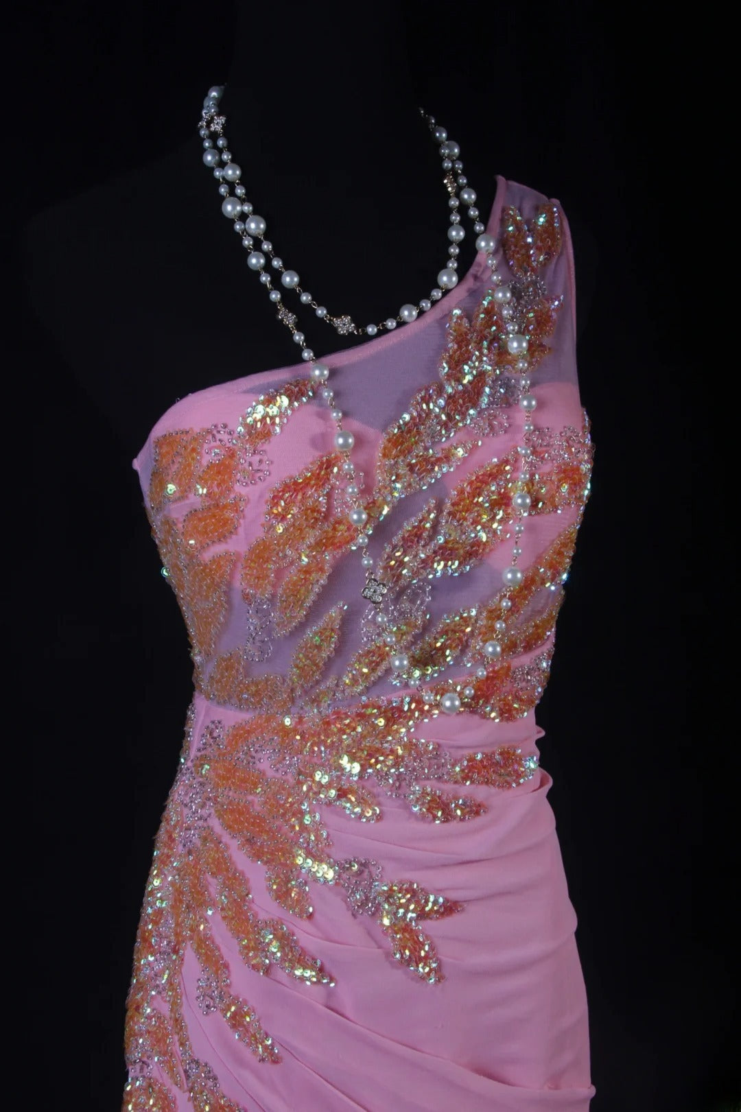 Elegantes, einseitig schulterfreies, rosafarbenes Chiffon-Abendkleid im Meerjungfrauenstil, langes Partykleid AS188