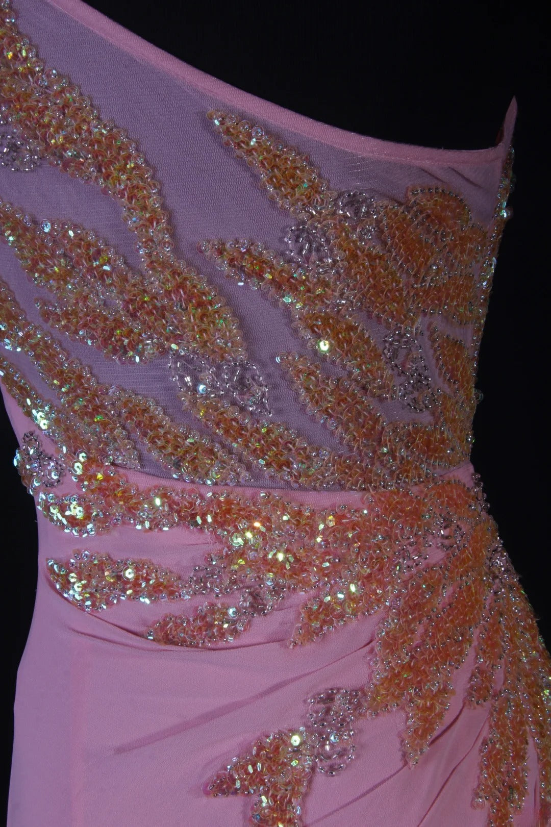 Elegantes, einseitig schulterfreies, rosafarbenes Chiffon-Abendkleid im Meerjungfrauenstil, langes Partykleid AS188