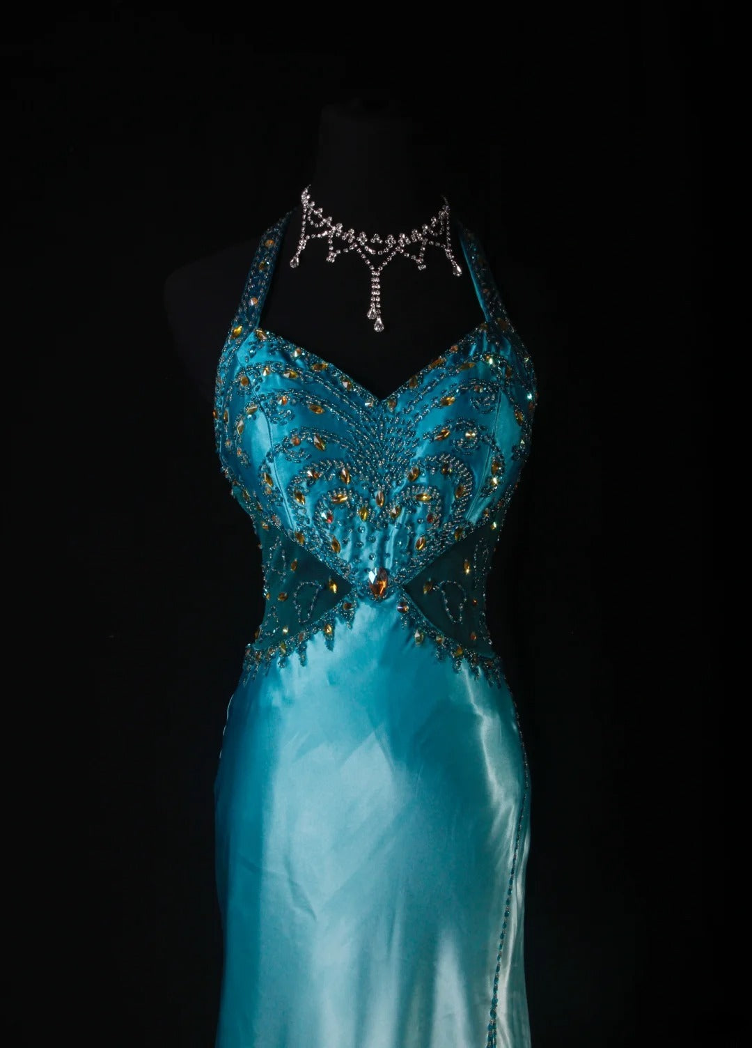 Vintage Mermaid Halter Blue Satin With Beads Long Formal Fancy Prom Dresses Night Outfits Party Gowns For Teens AS189