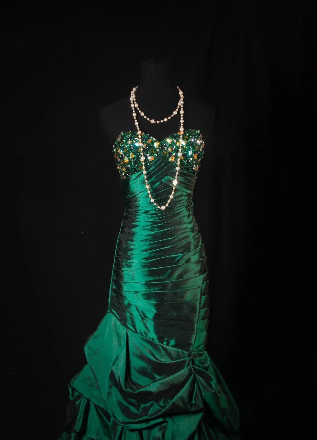 Vintage-Abendkleider aus den 1950er Jahren, dunkelgrüner Satin, lange Partykleider, AS195