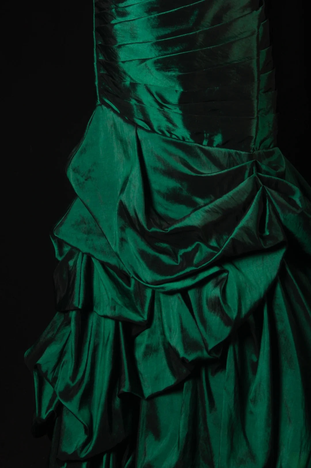 Vintage-Abendkleider aus den 1950er Jahren, dunkelgrüner Satin, lange Partykleider, AS195