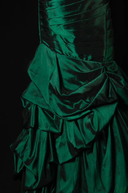 Vintage-Abendkleider aus den 1950er Jahren, dunkelgrüner Satin, lange Partykleider, AS195