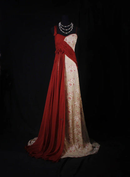 Vintage A line Irregular Shoulder Strap With Flowers Long Formal Old 1950s Prom Dresses Night Outfits Party Gowns AS196