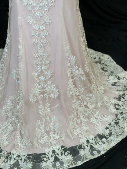 Vintage 80s Prom Dresses Mermaid V Neck Pink Lace Satin With Appliqued Long Party Gown Formal Outfits RB5998