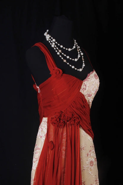 Vintage A line Irregular Shoulder Strap With Flowers Long Formal Old 1950s Prom Dresses Night Outfits Party Gowns AS196