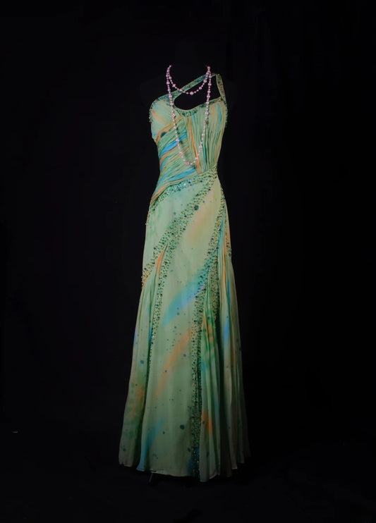 Vintage Prom Dresses 1950s Mermaid One Shoulder Chiffon Green Long Parties Gowns Evening Dresses AS199
