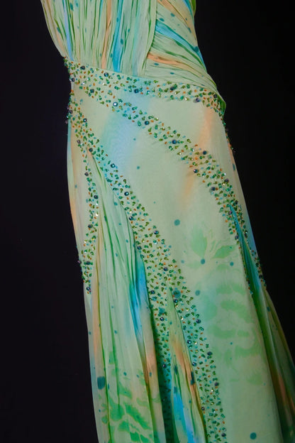 Vintage Prom Dresses 1950s Mermaid One Shoulder Chiffon Green Long Parties Gowns Evening Dresses AS199