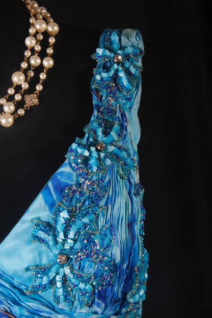 Vintage Prom Dresses 1950s A line V Neck Chiffon Royal Blue Long Parties Gowns Evening Dresses AS200